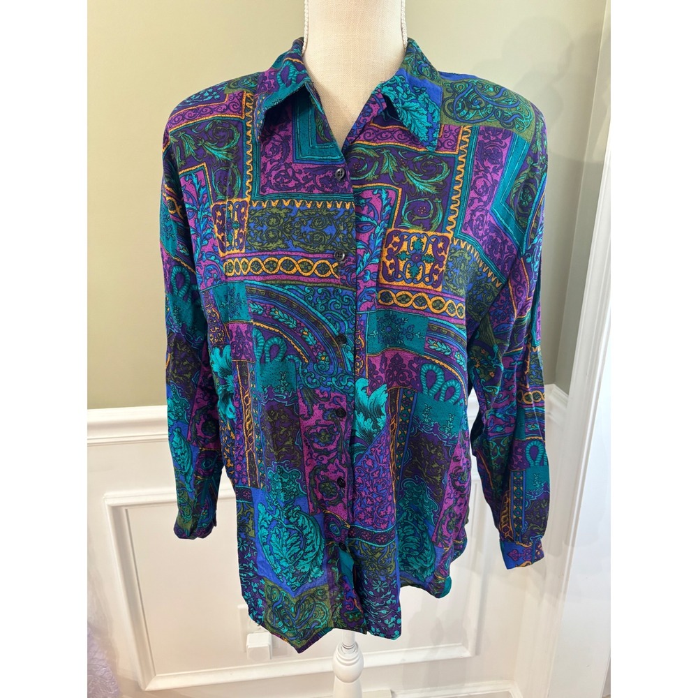 Vintage Jeri Marque Jewel Tone Paisley Skirt Set Rayon 2 Piece Small Made in USA